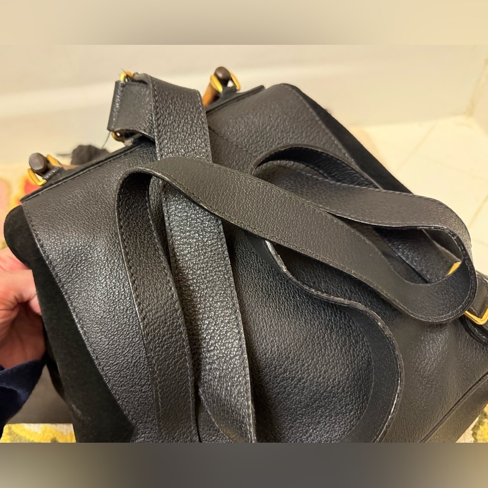 GUCCI‎ Vintage Y2K Unisex Black Suede & Leather Trim Bamboo Medium Backpack - Picture 10 of 16